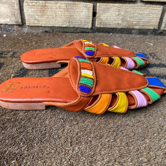 FARM RIO Rust Rainbow Beaded Colorful Vegan Leather Mules in Women’s Sz US 9 - Picture 6 of 6